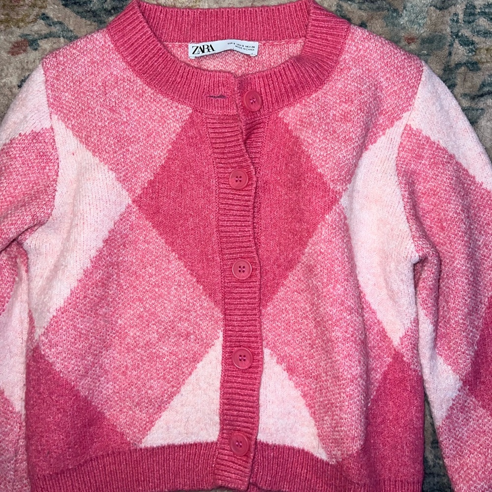 ZARA Pink Button Up Crop Sweater